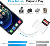 ARIZONE SD Card Reader for iPhone iPad, Portable USB Camera Adapter 3 in 1 USB Female OTG Adapter Compatible SD/TF Card, Memory Card Reader Portable USB Adapter for iPhone iPad